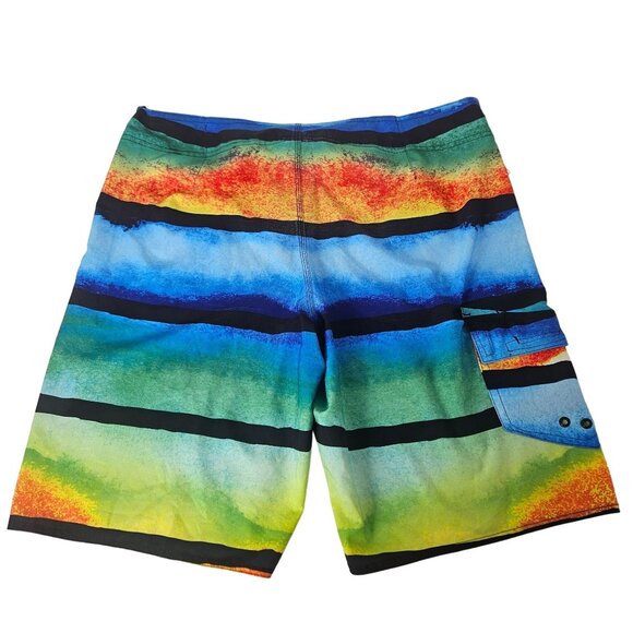 Hang Ten Men's Vibrant Rainbow Stripe Board Shorts Size 38 Beach Summer Casual - Picture 2 of 6